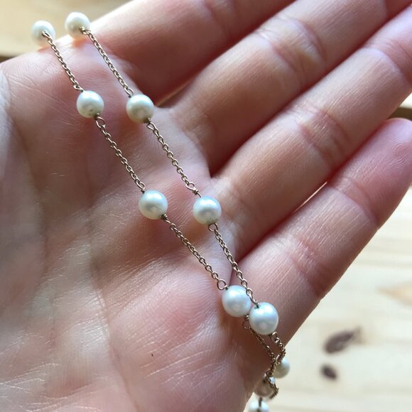 10k Solid yellow gold pearl necklace - Picture 4 of 4